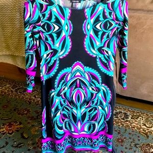Sz S Forever Retro inspired Turquoise and Black Sheath Dress